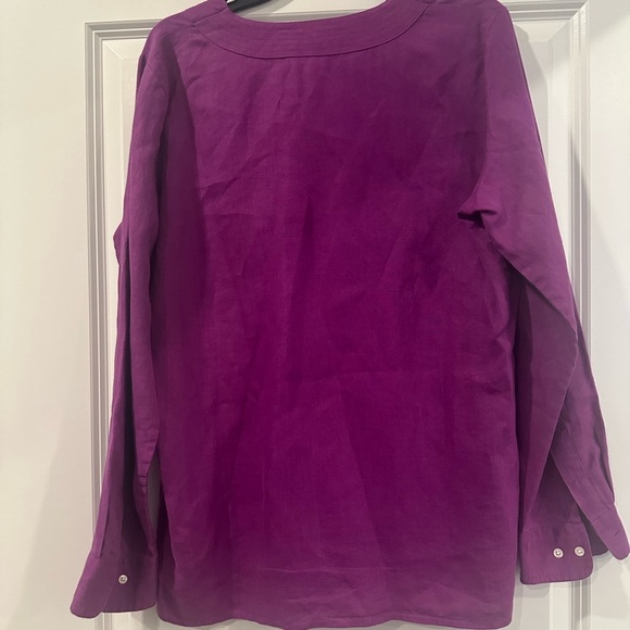 Lauren Ralph Lauren Blouse Women’s  L Purple 100% Linen Roll Tab Sleeve Tunic - Picture 5 of 8